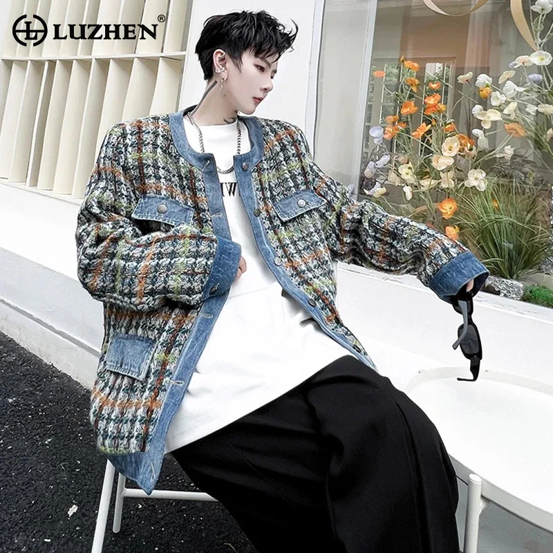 

LUZHEN Fashion Harajuku Design Checked Fleece Coat Men's 2024 Original Korean Clothes Street Trendy Jacket Free Shipping LZ3505