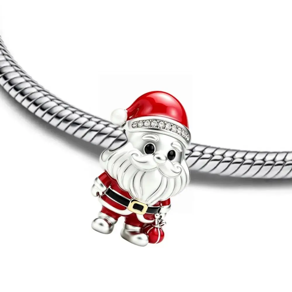 925 Sterling Silber Weihnachtsparty Neuer Niedlicher Santa-Charm Perlen DIY 3mm Armband Schlüsselanhänger für Frauen Exquisites Schmuckgeschenk – Detail 4