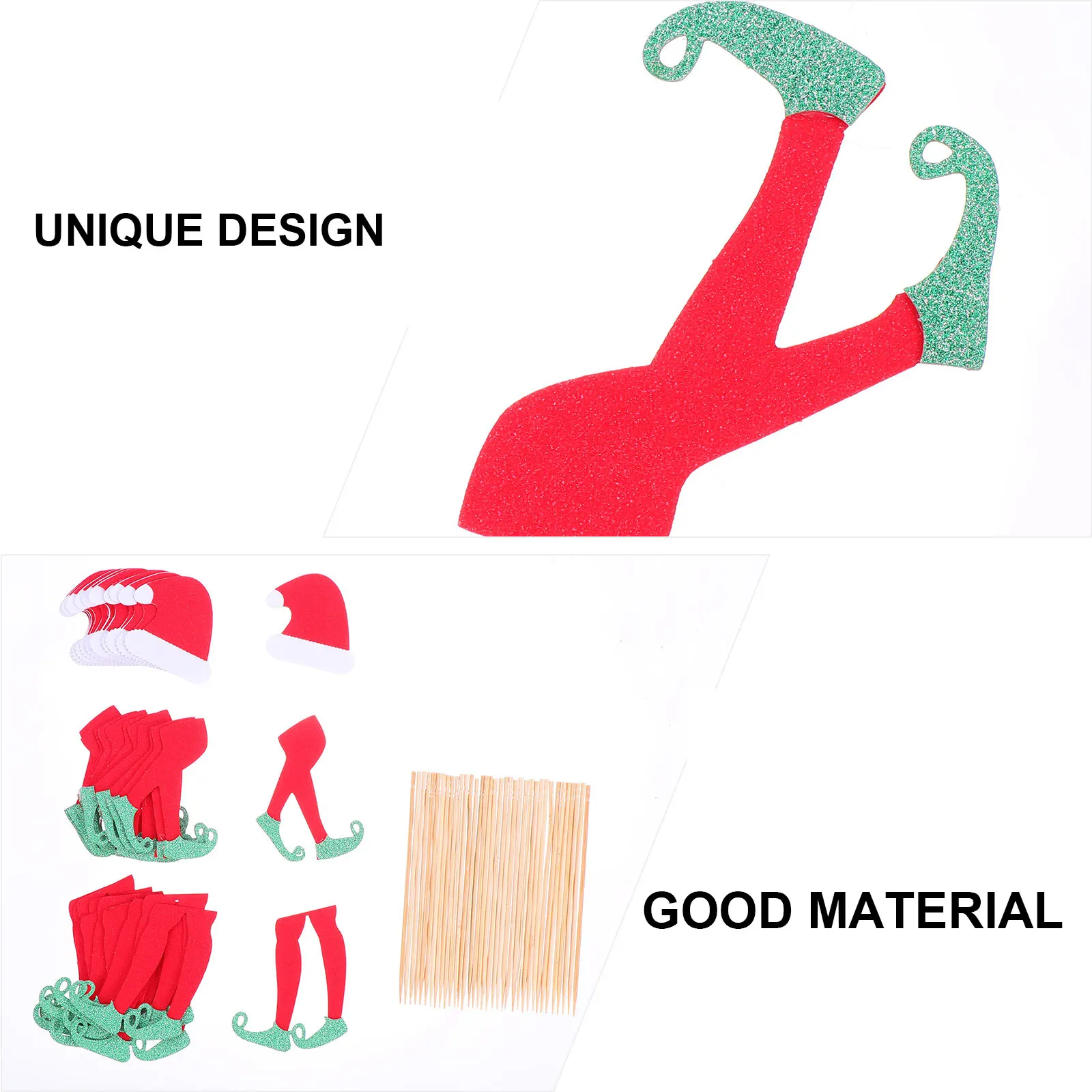 

1Set Glitter Christmas Hat Elf Foot Cake Toppers Picks Assorted Color Food Grade Safe Eco Friendly Cake Topper