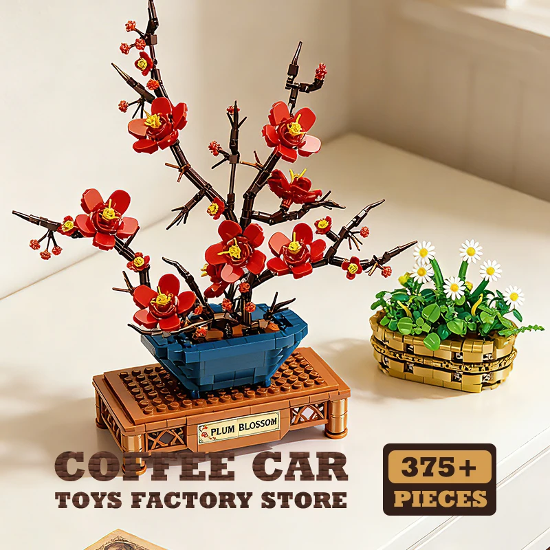 

Конструктор «Цветущая слива»: Модель бонсай, цветы маргариток, кирпичики MOC, цветы в горшках, игрушки-головоломки, подарок для взрослых и подростков, декор для рабочего стола