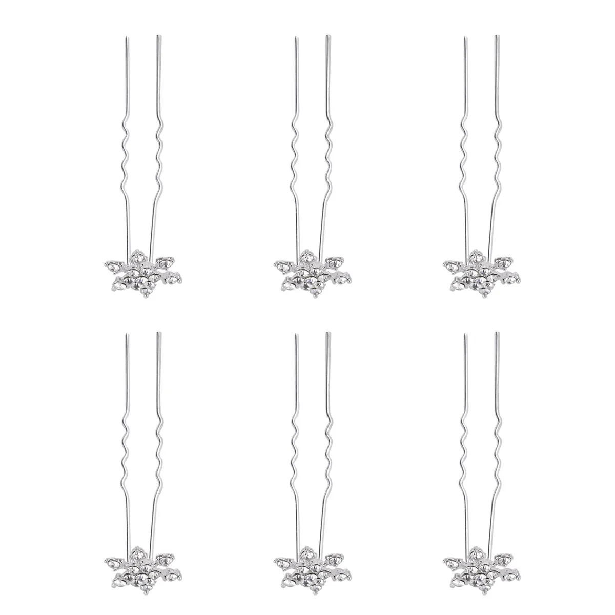 

6Pcs Women Hair Clips U Shape Rhinestone Decorated Snowflake Design White Bridal Hairpins for Wedding Party Daily Wear