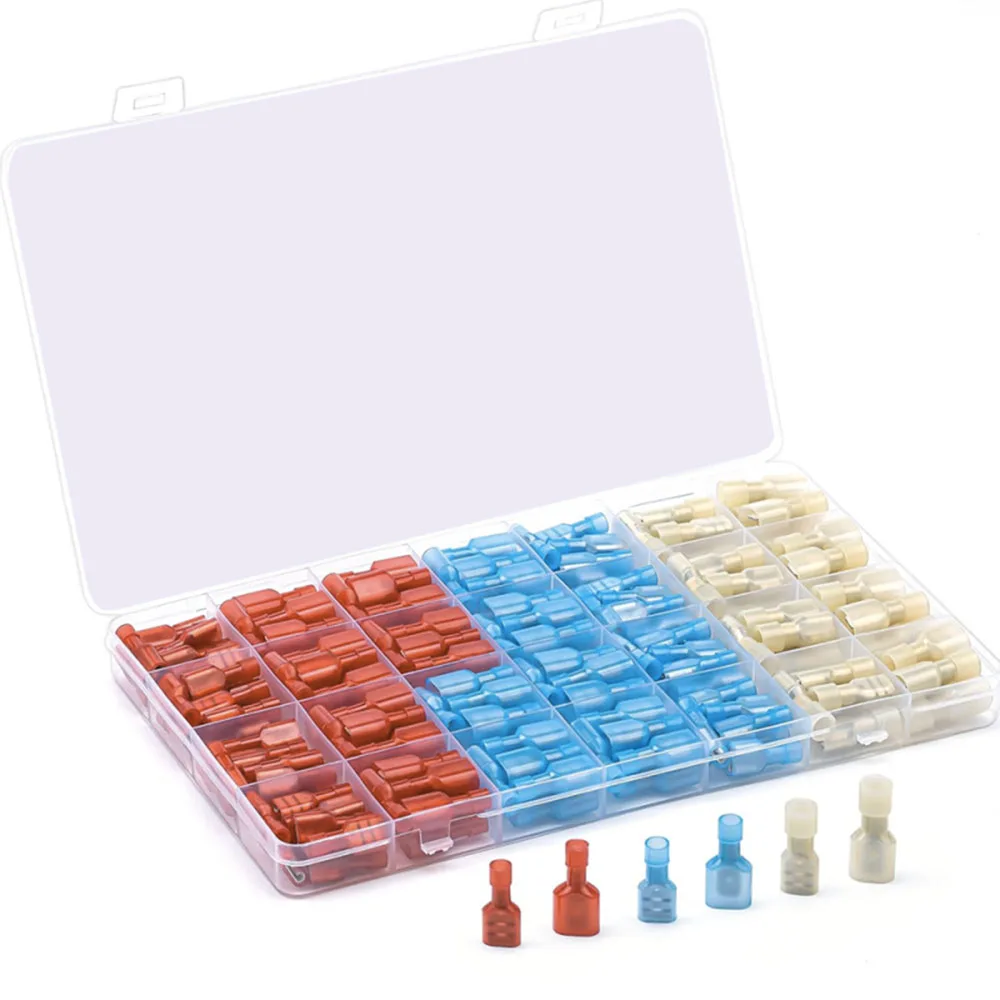 200 Stück Nylon-Flachsteckverbinder, 22-10 AWG Stecker und Buchse, elektrische Kabelverbinder, isolierte Crimpklemmen – Detail 1