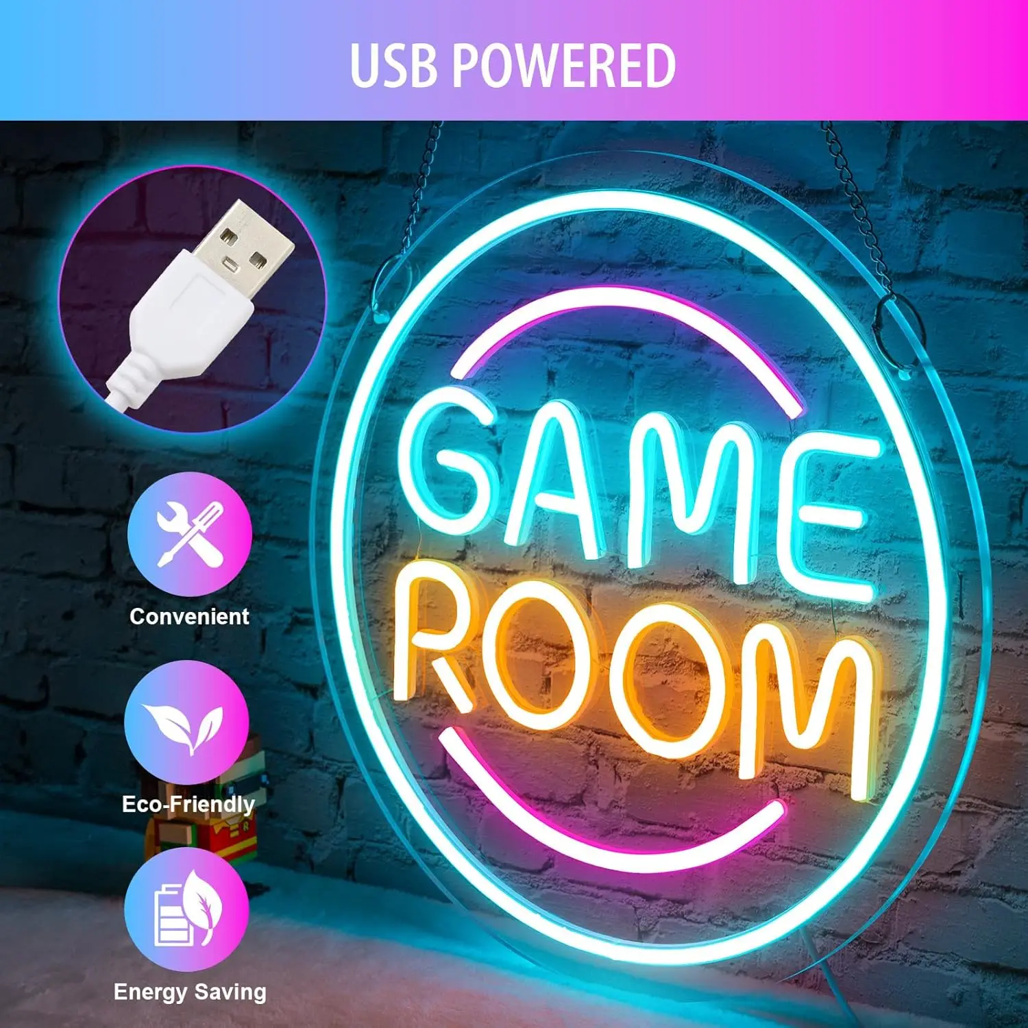 13.3 inch Game Room Round Neon Sign Gamepad Shaped LED Light Gaming Boy Kid Gift Controller Colorful Gamer Room Decor Man Cave