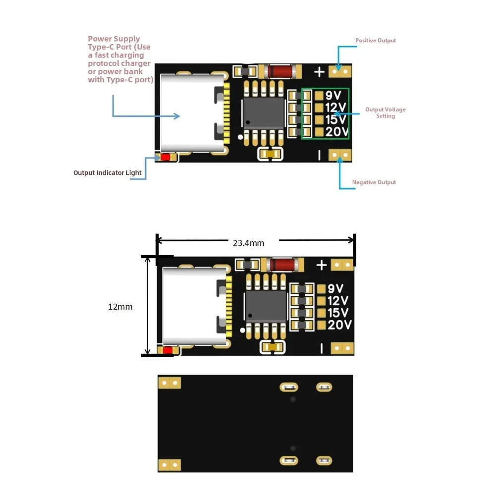 Fast Charging Trigger Board PD QC Protocol 9V 12V 15V 20V Output 5A Power Converter For Router Modem Replacement Parts Set