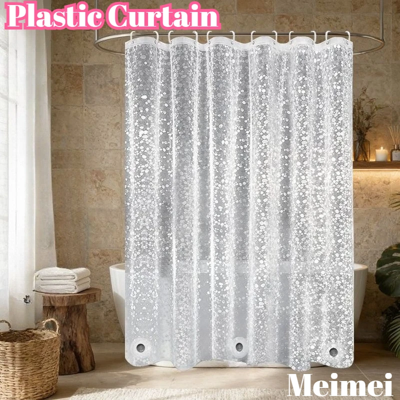 Clear 3D Cobblestone Shower Curtain Waterproof Anti-mildew Heavy Duty PEVA Curtain Liner with Hooks for Bathroom