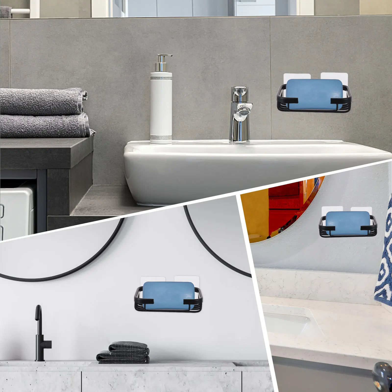 

1 Set Aluminium Wall Mount Dish Holder Self-Draining Soap Rack For Bathroom Kitchen No Punch Installation Storage
