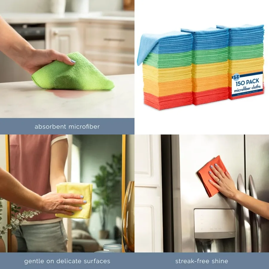 

150 Pack Microfiber Cleaning Cloth, Bulk Towels for Home, Reusable Microfiber Towels for Cars, Cleaning Rags, Assorted, 11.5 Inches x 11.5 Inches, 150 Count