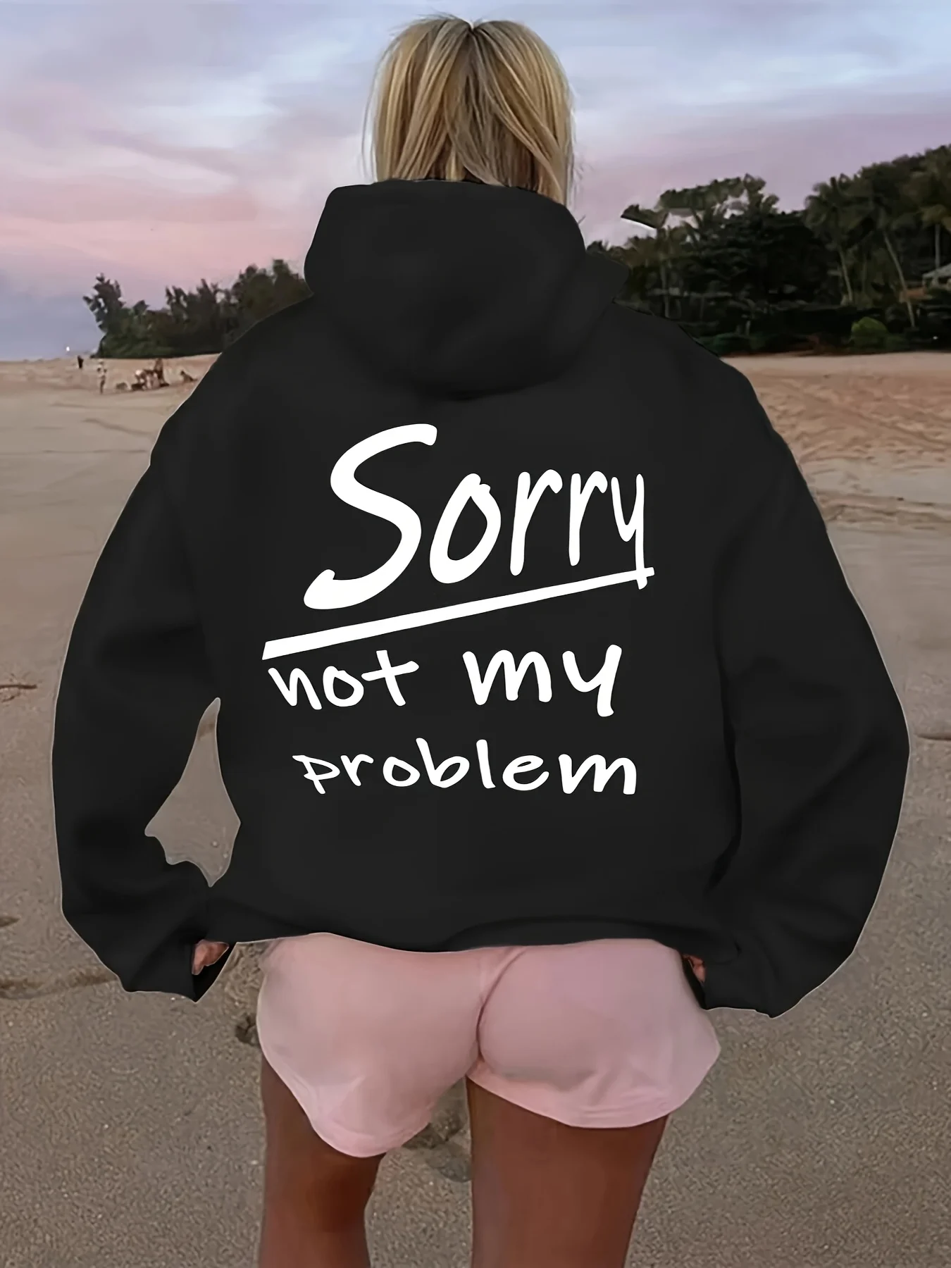 Sudadera básica de poliéster con estampado de letras, 100% poliéster, para mujer, otoño e invierno, cómoda, cuello redondo, holgada, ropa femenina.