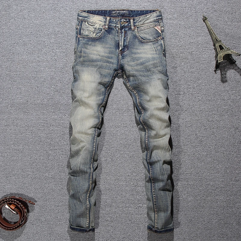 

Fashion Vintage Men Jeans High Quality Retro Washed Stretch Slim Fit Ripped Jeans Men Italian Style Designer Denim Pants Hombre