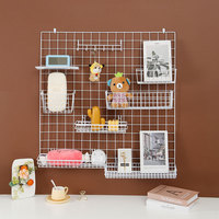 DIY Wall-Mounted Wire Grid Organizer,Removable Baskets,Wall Decor with Hooks and Shelves,Iron Grid Storage Metal Panel