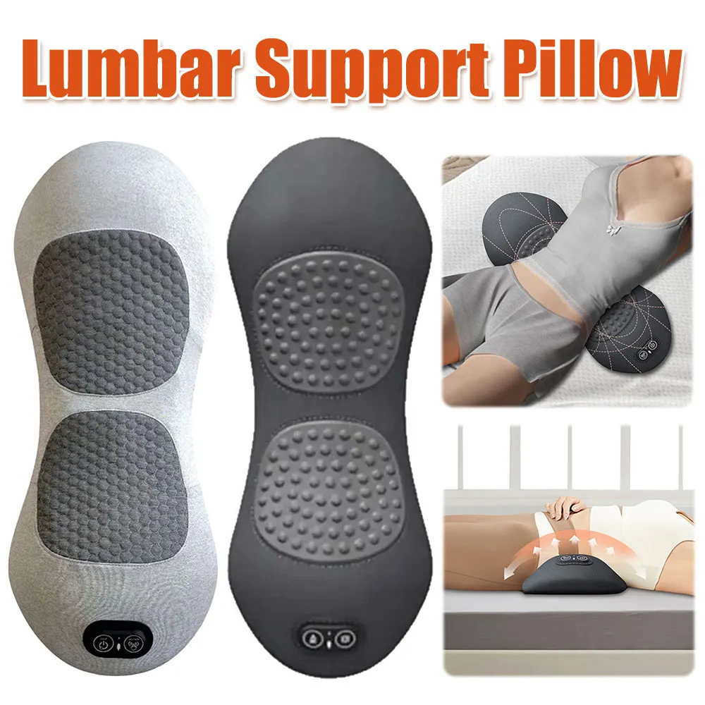 

Подушка для поясницы 3-в-1 с регулируемой высотой, массажем, подогревом, воздушной подушкой и нейлоновым наполнителем для кровати, кресла, офиса, автомобиля, 59x28x8см