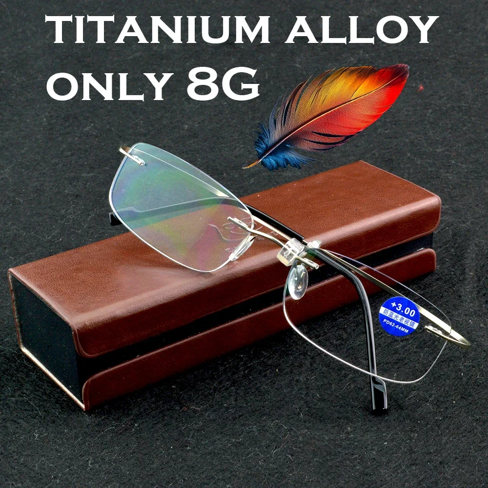 

Clara Vida Titanium Alloy Only 8G Silver Rimless As light As Feather Reading Glasses With Genuine PU Case +1 +1.5 +2 +2.5 +3 +4