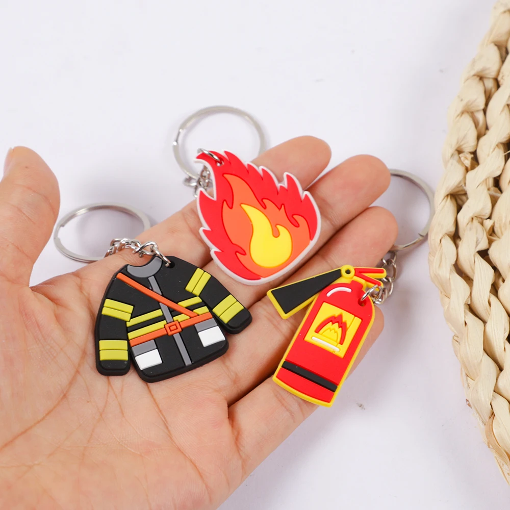 12Pcs Cartoon Firefighter Theme Party Gift Fire Truck PVC Keychains Toy for Kids Birthday Party Favors Pinata Fillers Goodie Bag