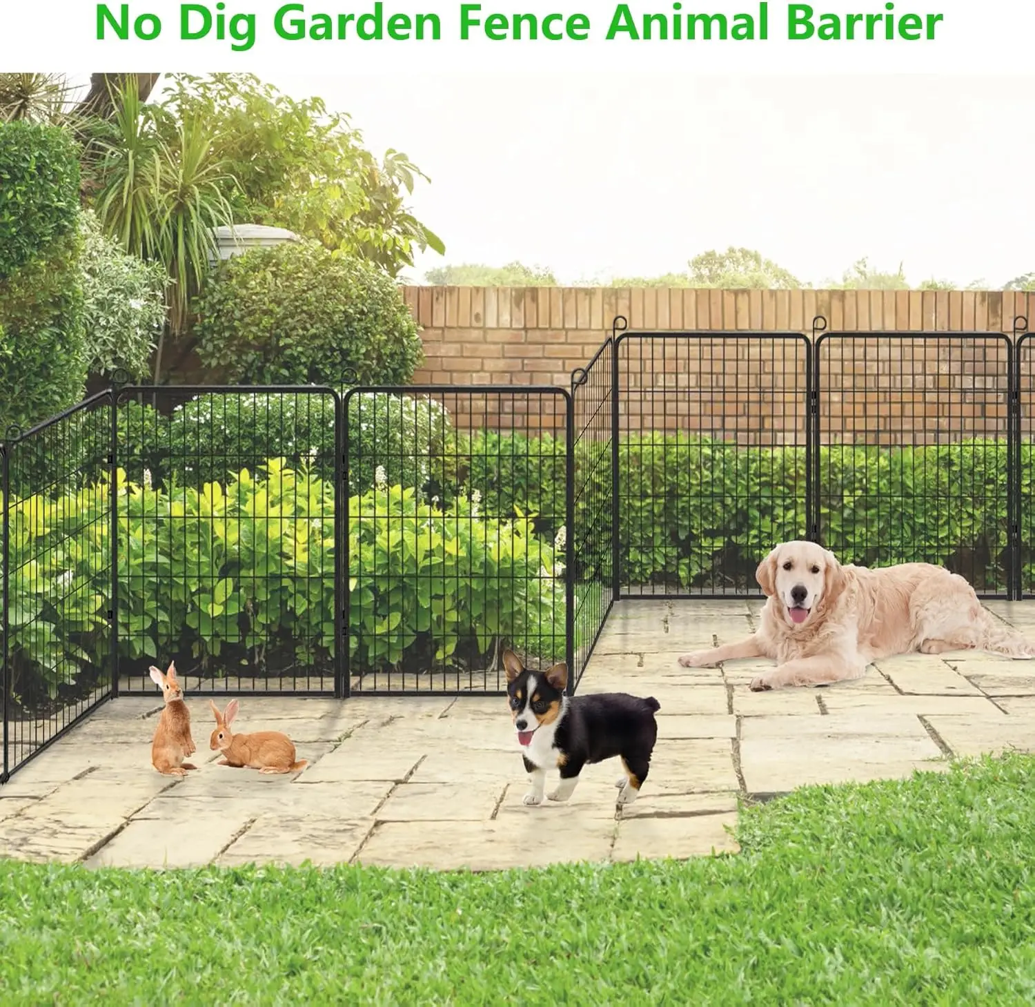 Decorative Garden Fence Metal Fence Panels No Dig Animal Barrier w/ Gate, 32in(h) x 30ft(l) Garden Edging Rustproof