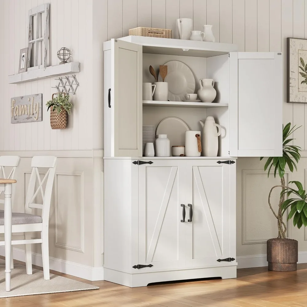 خزانة مطبخ طويلة بطول 68 بوصة على طراز المزرعة مع 4 أبواب وأرفف قابلة للتعديل لتخزين الطعام الكبير #6