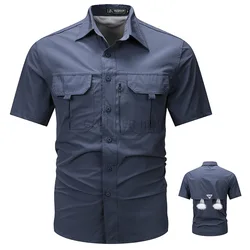 2024 Summer New Cargo Shirt Short Sleeve Men's Cargo T-shirt Outdoor Navy Multi-pocket Breathable Camping Hiking Work Shirts