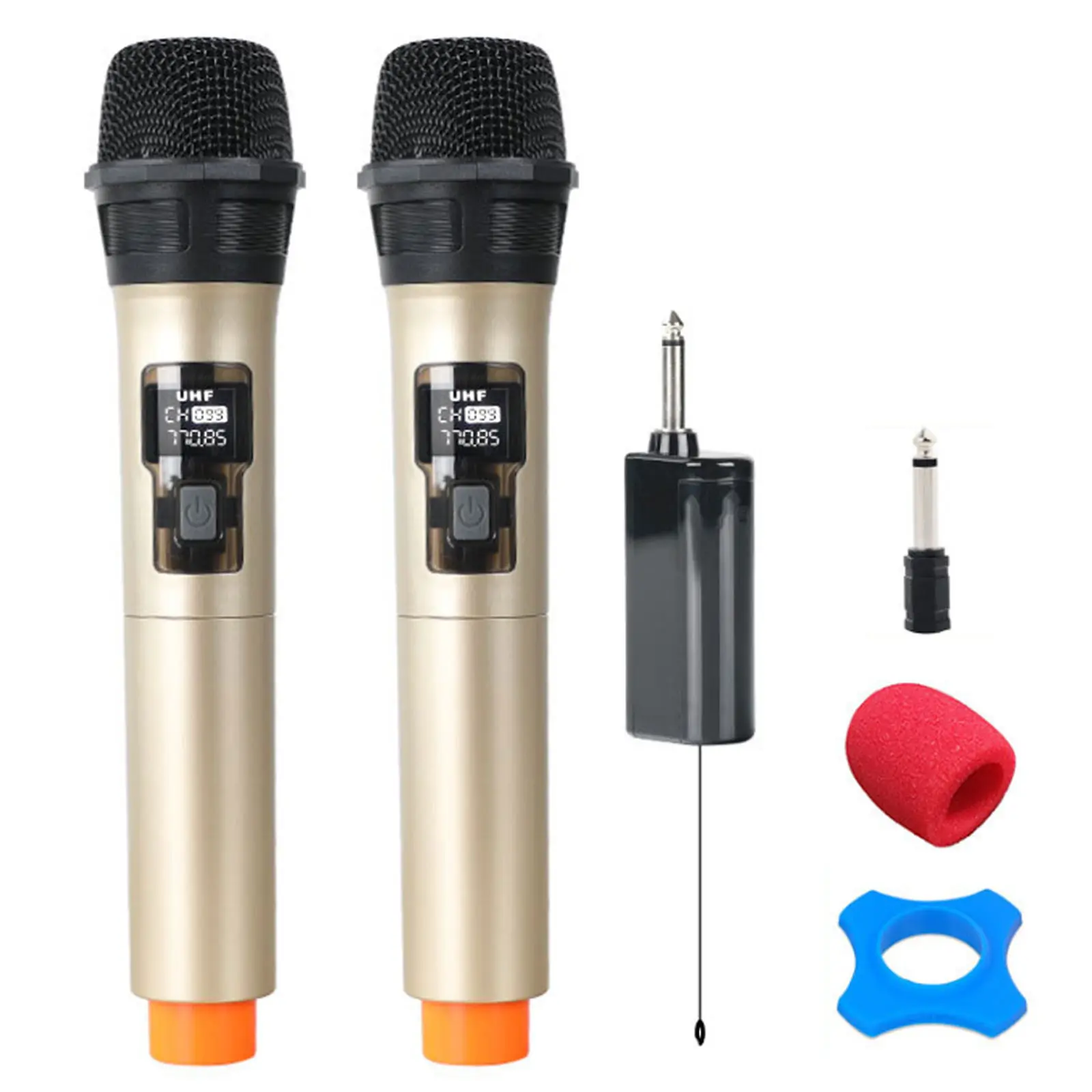 

2PCS Wireless Microphone Set Metal Rechargeable Handheld Mic Karaoke Speaker with Rechargeable Receiver