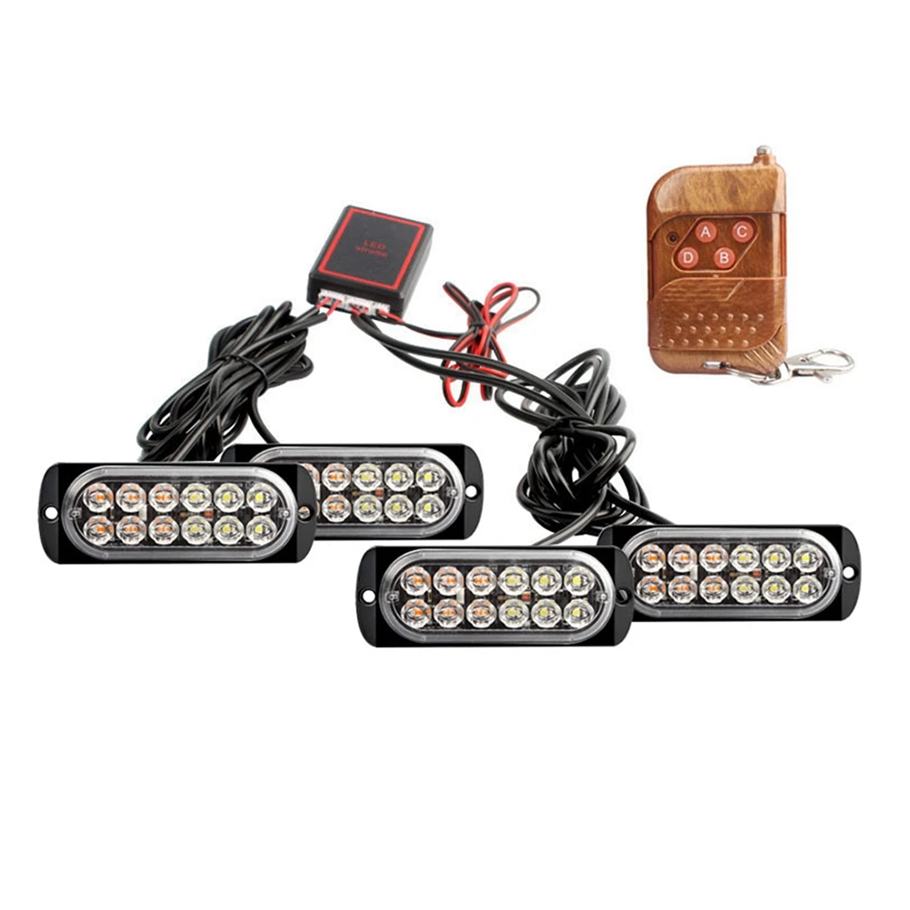 ไฟ LED กระพริบแบบไร้สายไฟสโตรโบสโคป48LED รถไฟแฟลชรถยนต์12V รถพ่วงไฟรถบรรทุกไฟแฟลช (สีเหลือง)