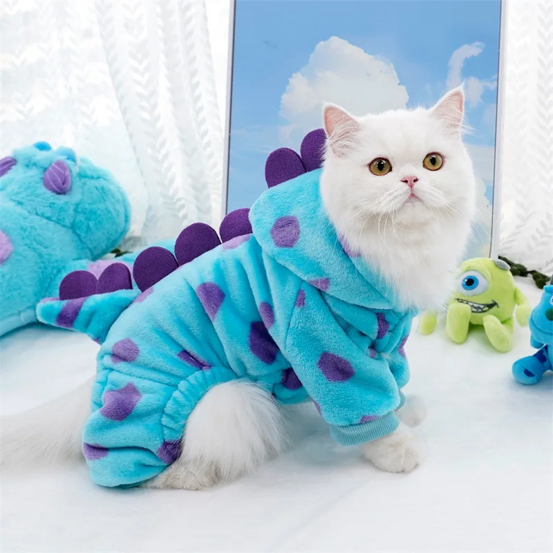 Dog Cat Dinosaur Hooded Coat Puppy Costume Autumn and Winter Thickened Warm Pet Clothing For Small Medium Dogs