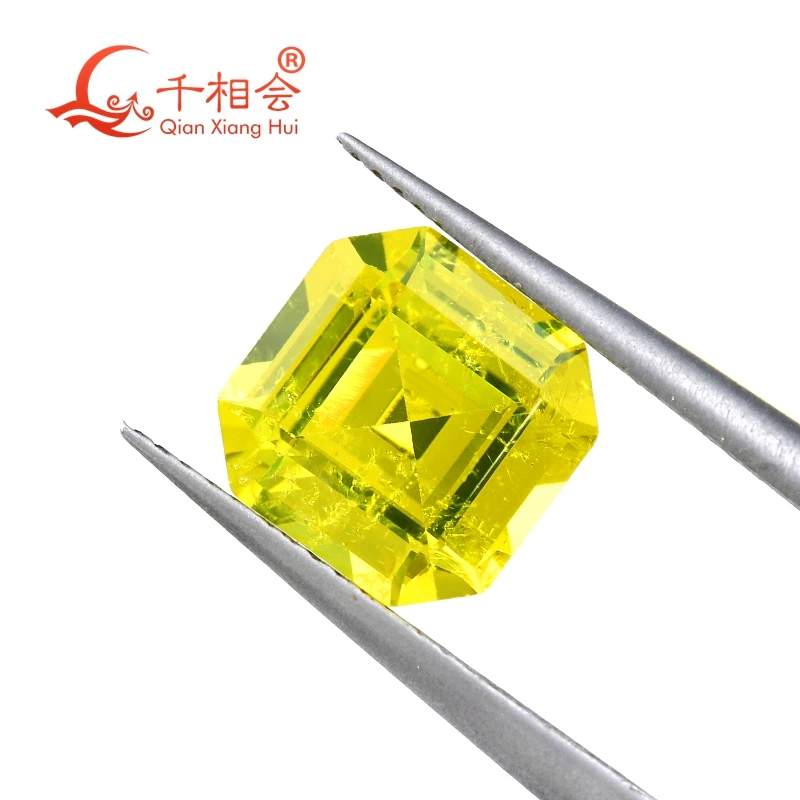 

Выращенный в лаборатории яркий желтый огранки Asscher Yttrium алюминиевый гранат драгоценный камень с включения Цуворит культивированный YAG для ювелирных изделий
