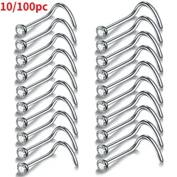 100Pcs/lot Surgical Steel Nose Piercing Stud Earrings Nostril Piercing Crystal Nariz Pirsing Nose Rings for Women Jewelry Gift