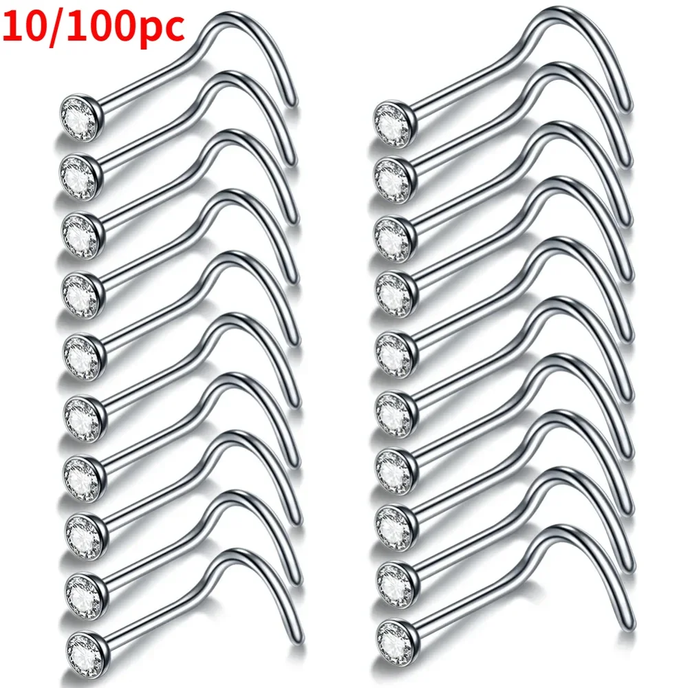 100Pcs/lot Surgical Steel Nose Piercing Stud Earrings Nostril Piercing Crystal Nariz Pirsing Nose Rings for Women Jewelry Gift