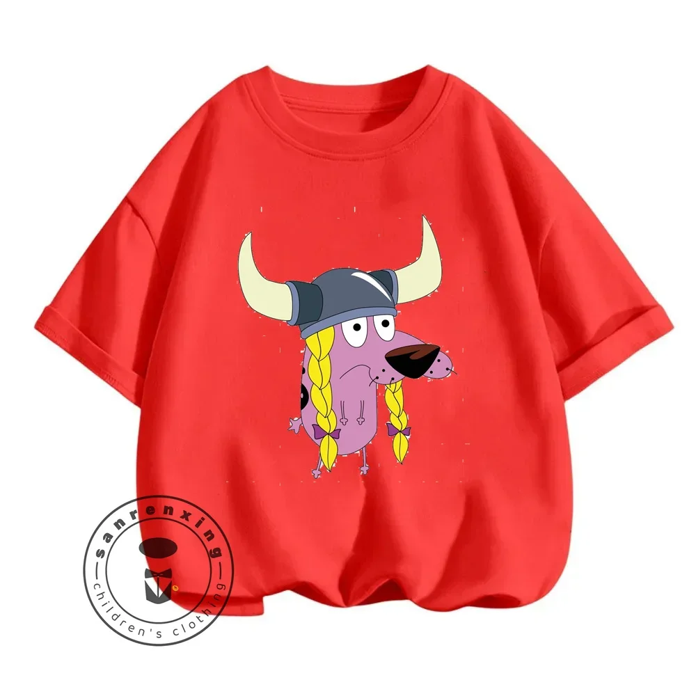 Cheerful Courage The Cowardly Dog Cartoon T-Shirts for Boys and Girls Summer Fashion Soft Elastic Sports Tops for Kids