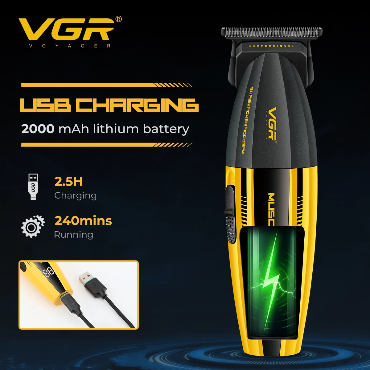 VGR Hair Trimmer Professional Hair Cutting Machine Electric Clippers Cordless Barber Haircut Rechargeable Trimmer for Men V-285 gallery 4