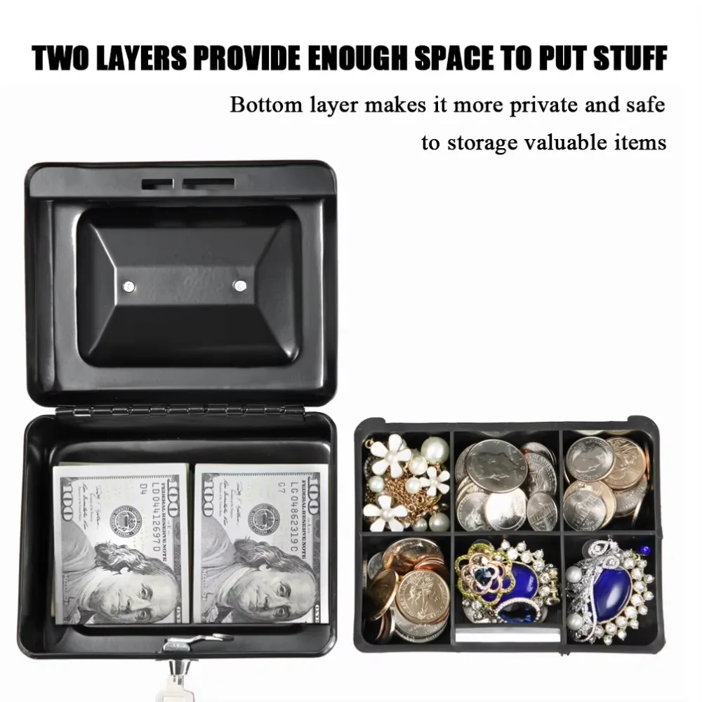 Portable 150*118*80mm Metal Coin Slot Cash Box Cold-Rolled Steel Protection with Key Lock Money Storage Solution