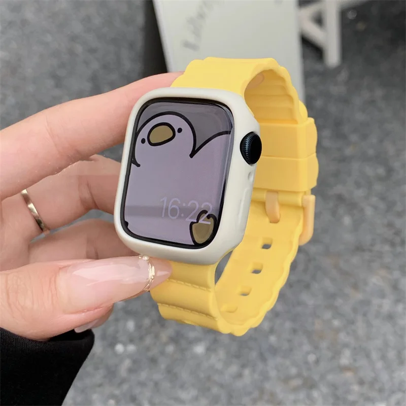 Silicone Wave Candy Case+Strap For Apple Watch 41mm 45mm 38mm 40mm 42 44 Cute Sports Bracelet Band For iWatch Series 8 7 SE 6 5