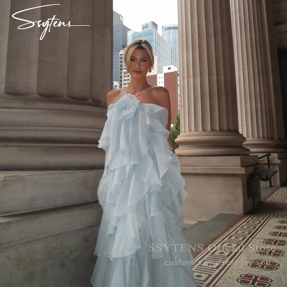 

SSYTENS Halter Neck Prom Dresses Chiffon Ruffles Beach Evening Dresses Elegant Lady Party Dresses فساتين سهر Customized