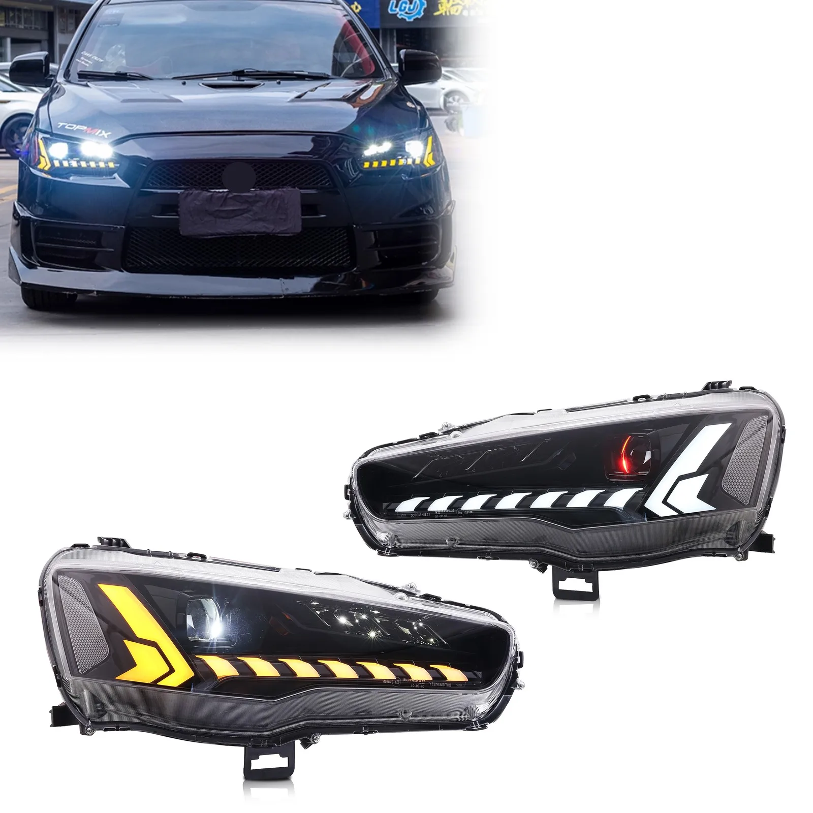 

LED Headlights for Mitsubishi Lancer EXO X Viii 2008-2020 Ralliart GTS DRL Projector Sequential Turn Signal Front Lamps Assembly