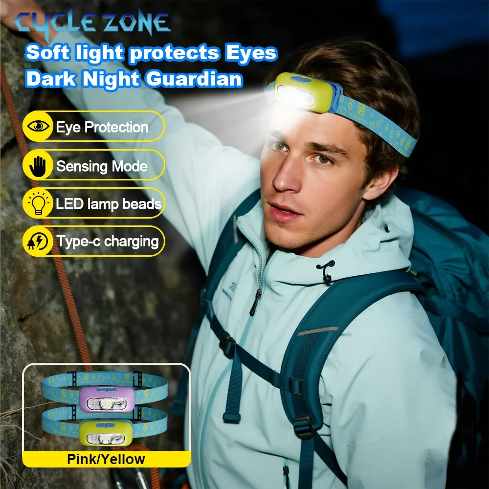 

Portable LED Read Headlamp Type-C Charging Flashlight Motion Sensor Headlight Powerful Torch for Outdoor Camping Fishing Reading