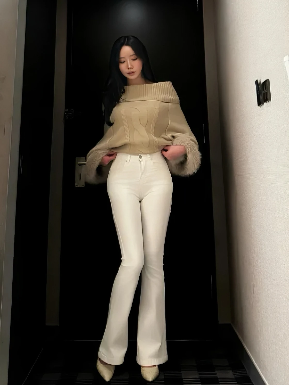 

Женские джинсы с высокой талией, облегающие, расклешенные, корейский стиль, с высокой эластичностью, подтягивающие ягодицы, длинные брюки