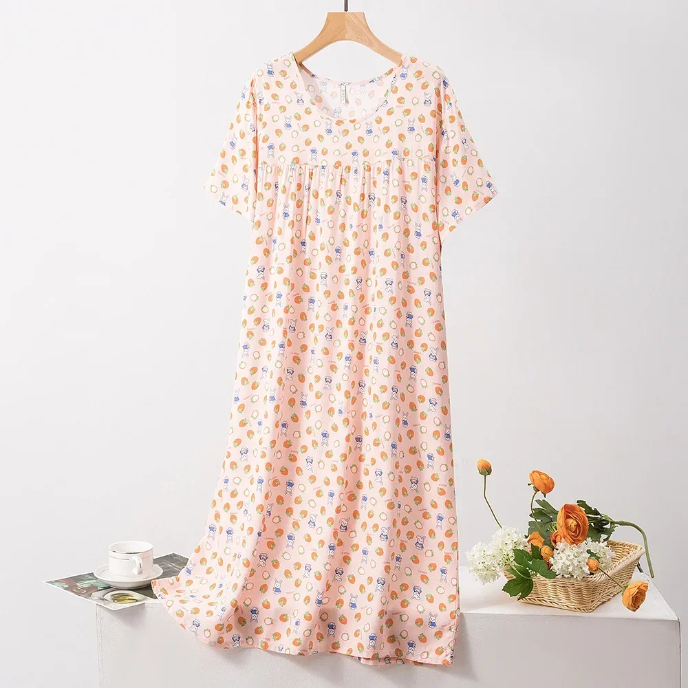 Cotton Silk Cute Floral Print Satin Summer Nightgowns Nightdress Night Dresses Robe Lounge Lady Women Pijama Sleepwear Pajama