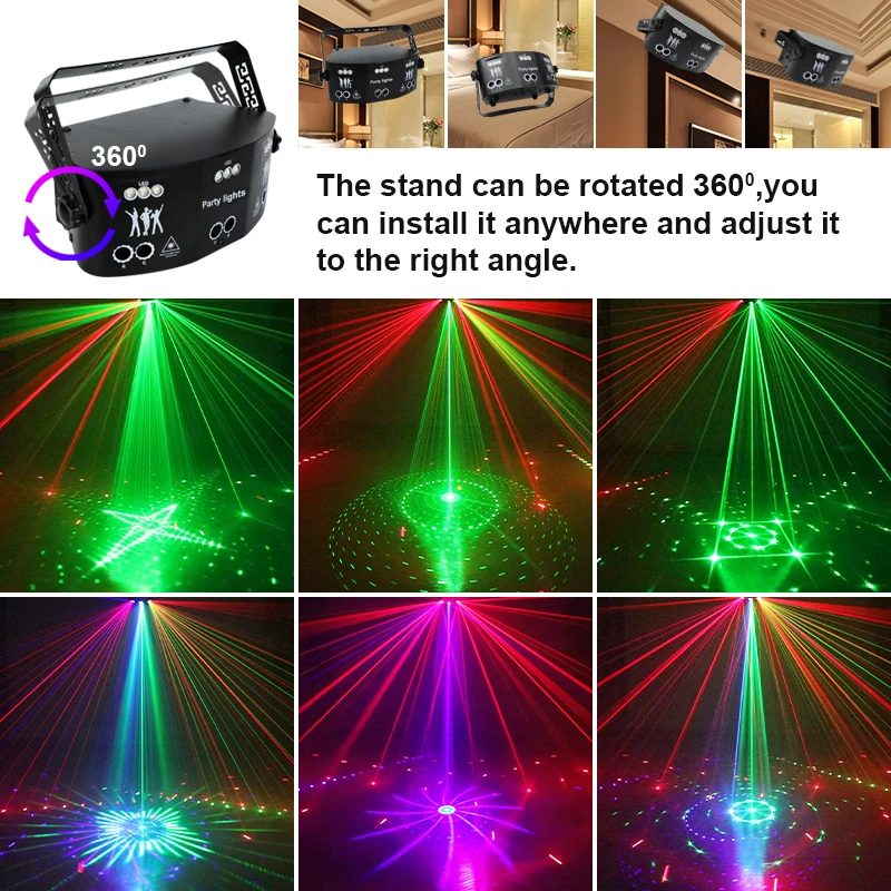 WZSTAR Proyector de haz de DJ de 15 ojos de alto brillo, discoteca UV, luces LED RGB para escenario, decoración navideña activada por sonido para barra de Navidad