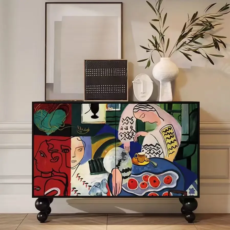 

-for French Abstract Art Sideboard Cabinet Storage Decorative Restaurant Kitchen Living Room Home Furniture Colorful Sideboard