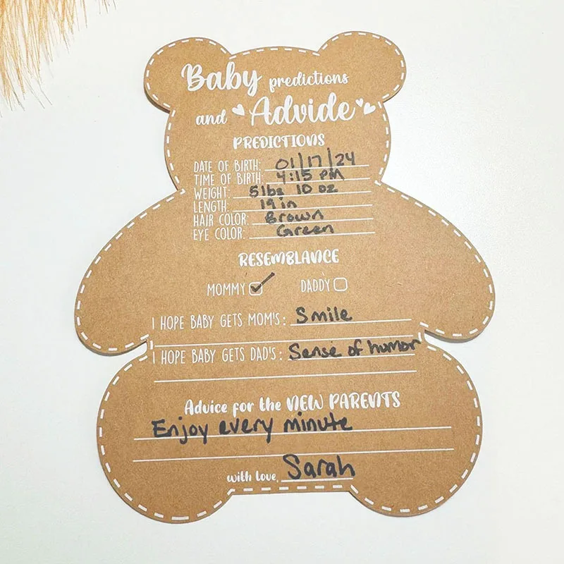 10Pcs Teddy Bear Card Baby Baptism Kraft Paper Card Can Write Newborn Invitation Card