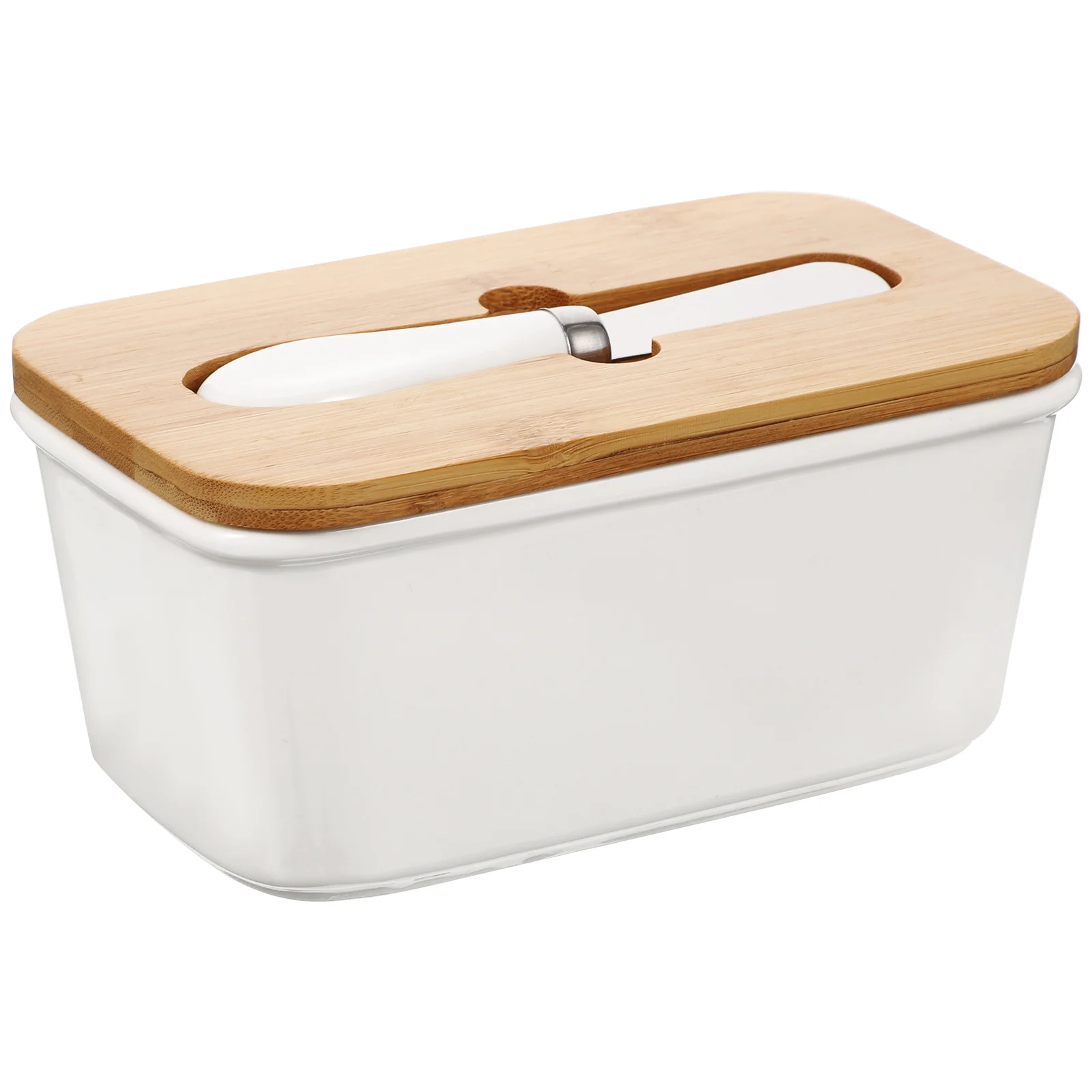

Butter Box Ceramic Kitchen Storage Dish Reusable Container Tableware Bamboo Lid Slicer Cheese Keeper Household Cutlery Set