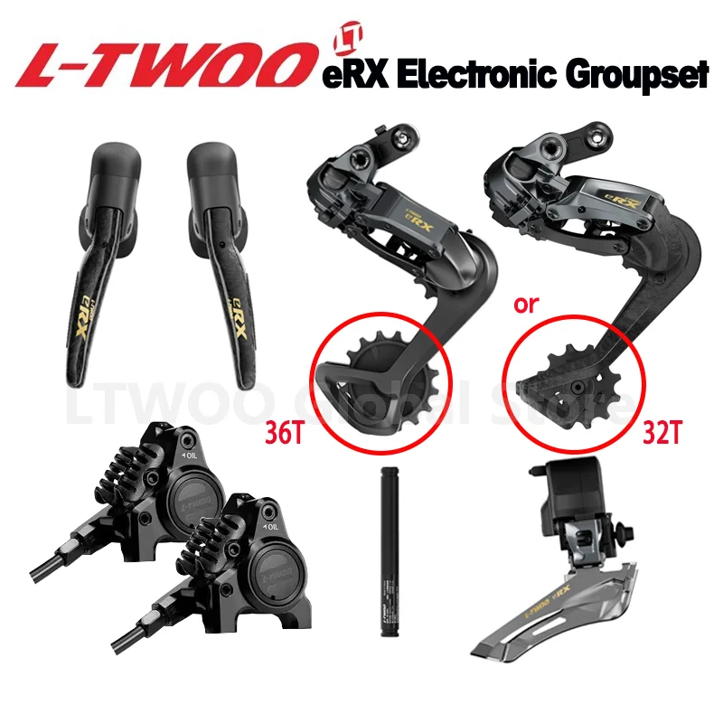 LTWOO ERX Electronic Groupset 2x 10-12 Speed R/L Shifter + F/R Derailleurs + Brake Caliper, Electronic Road Bike App Program 202