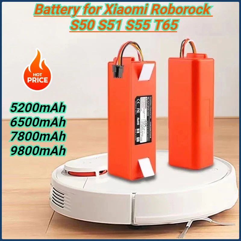 

14.4V 6500mAh/7800mAh/9800mAh Robotic Vacuum Cleaner Battery for Xiaomi Roborock S50 S51 S55 T65 S60 S65 S5 MAX S6 Part E45/S45