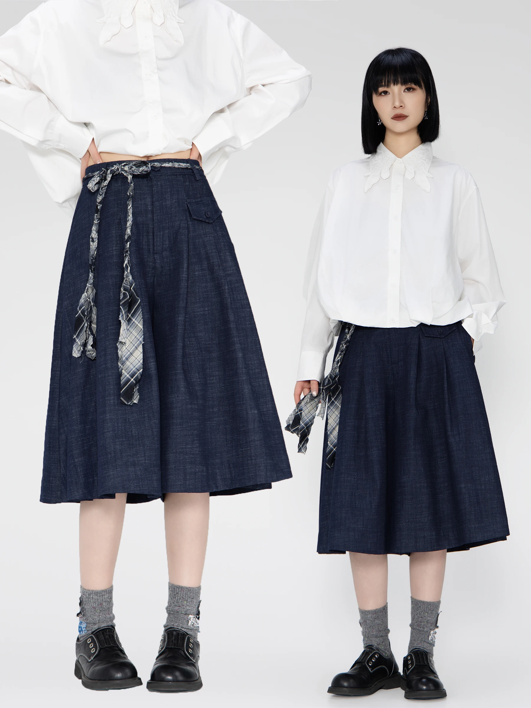 

High Waist A-Line Denim Casual Pants Women's Spring 2026 Bookui Loose Slimming Versatile Belted Casual Trousers