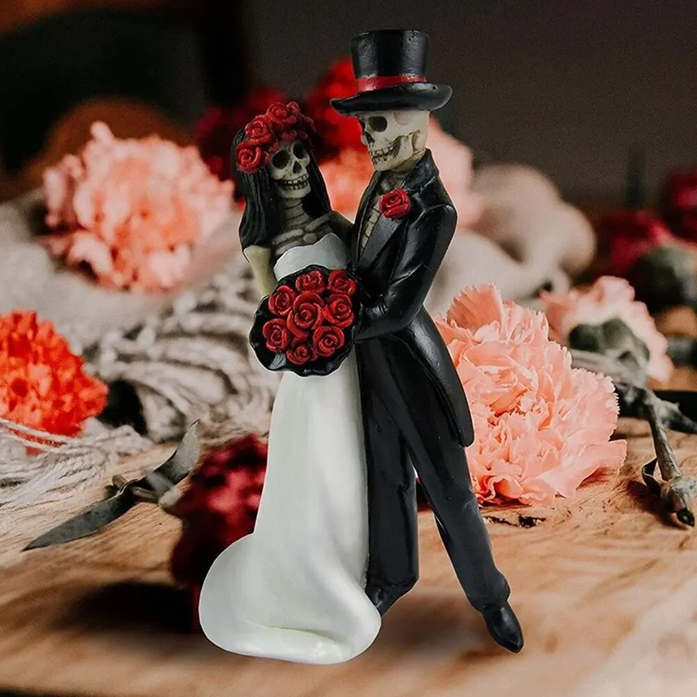 Collectible Hand Painted Day of The Dead Dancing Skeleton Couple Halloween Gothic Lovers Romantic Bride Groom Figurine Wedding