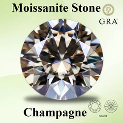 Moissanite Diamond Primary Color Champagne Round Cut Lab Grown Gemstone for DIY Charms Women Jewelry Making with  Certificate