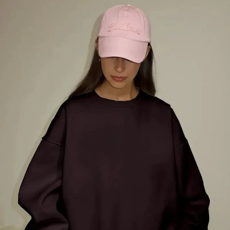 2023 neue Herbst Einfarbig Crew Neck Sweatshirt frauen Casual Lose Übergroßen Jumper Unisex Bequeme Casual Street Top