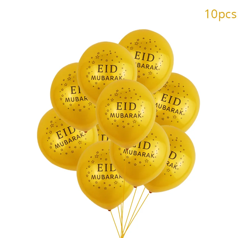 10pcs Eid Mubarak  Latex Balloons Ramadan Decoration 2024 Cake Moon Star Printed Balloon Islamic Muslim Festival Party DIY Decor