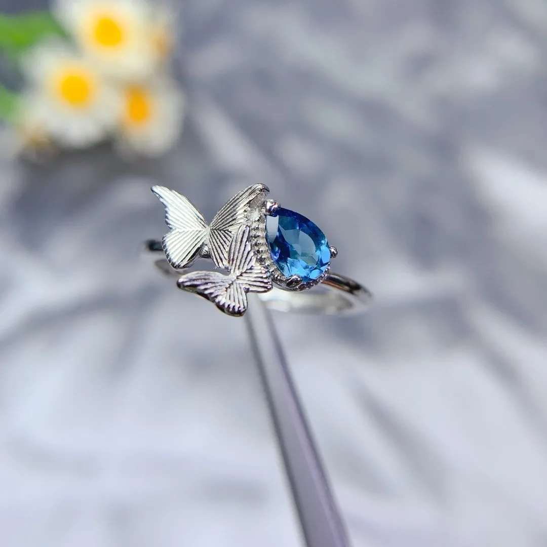 

Модное элегантное потрясающее серебряное кольцо с натуральным топазом S925, модное женское ювелирное изделие, созданное дизайнером экспертов