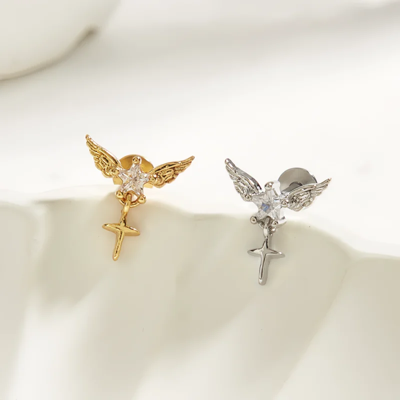 Sparkle Studs Stainless Steel Diamond Wings Star Earring, Simple and Versatile  Two sizes for women 1pce