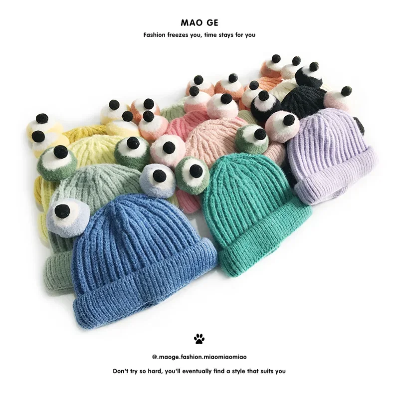 Candy Color Cute Frog Woolen Hats Kids Warm Knitted Caps Children Funny Cartoon Kawaii Bomber Hats Children Hat for Girls Boys