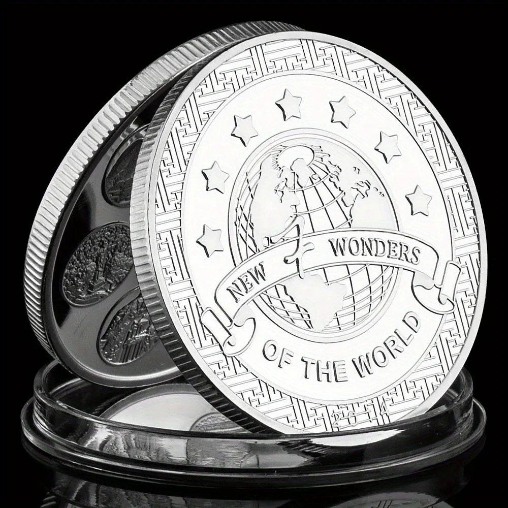 New Seven Wonders of The World Collectible Silver Plated Souvenir Coin Collection Art Creative Gift Commemorative Coin